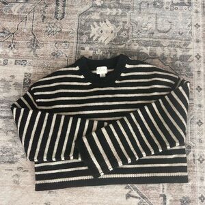 H&M Navy and Cream Striped Knit Crop Sweater
